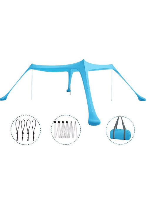 Outdoor.Market Pop-Up Beach Tent Canopy –UPF50+ Lycra Sun Shade, Windproof Outdoor Shelter with 4 Stability Poles, Sand Anchors & Carry Bag –Portable for Beach, Camping, Fishing, Backyard (Blue)