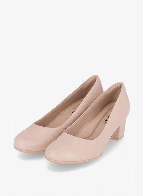 Piccadilly Women Round Toe Slip-On Pumps with Block Heels