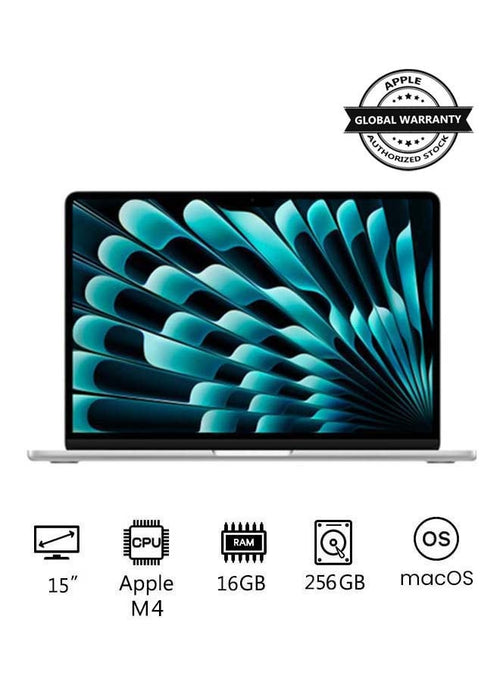 Apple New 2025 MacBook Air MW1G3 15-Inch Display, Apple M4 Chip 10-Core CPU 10-Core GPU Processor/16GB RAM/256GB SSD/macOS(International version) English Silver