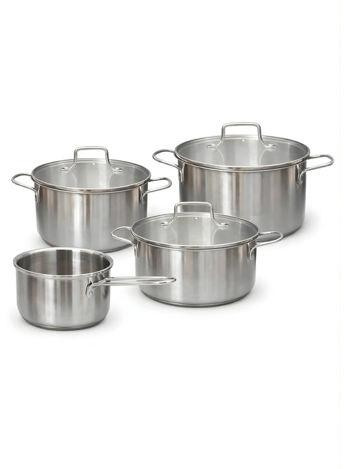 FEELINGS Stainless Steel Cookware Set 7PCS – 4 Cooking Pots (3 with Lids + 1 without Lid), Full Induction Compatible, Durable Kitchen Set
