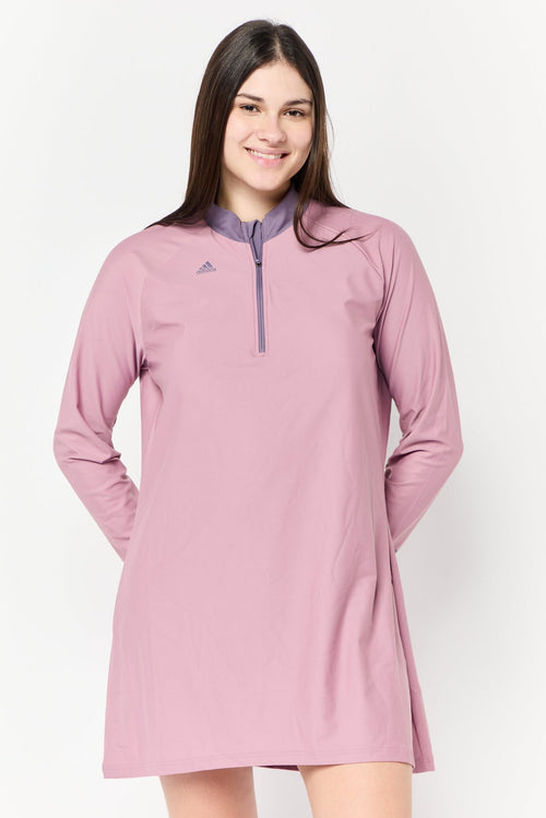 Adidas Women Brand Logo Half Zip Padded Swim Top, Mauve