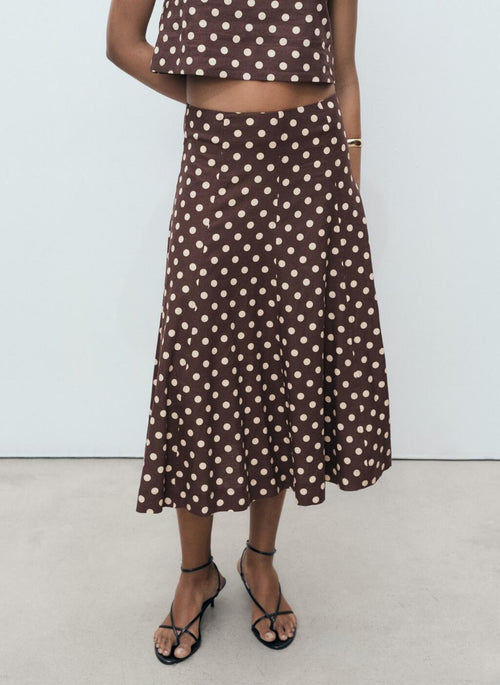 MANGO Flared Linen Skirt With Polka Dots