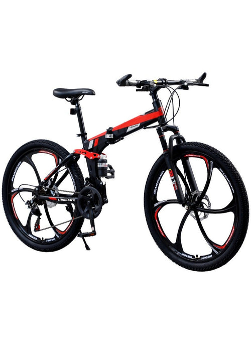 ETG 26 Inch Folding Mountain Bike, 24 Speed Full Suspension Bicycle with High-Carbon Steel, Dual Disc Brake Non-Slip Quick Release tire Folding MTB for Adults/Men/Women