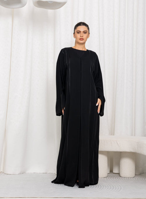 Nikias Black Nida Pipping Work Abaya