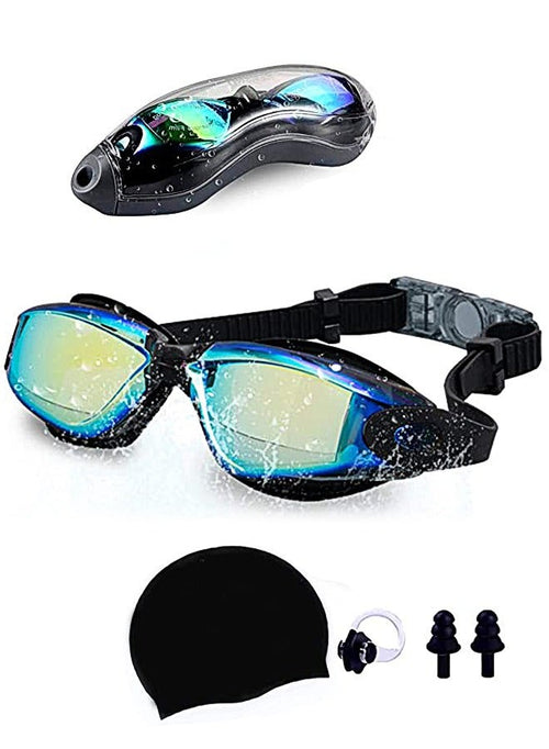 SUCITY 5-in-1 Anti-Fog Swimming Goggles - Goggle Set with Swimming Cap, Earplugs, Nose Clip, Leak-Proof Goggles - Waterproof Swimming Goggles that Can Effectively Block Ultraviolet Rays - Suitable for Men, W