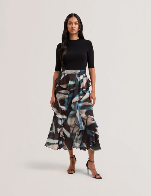 Ted Baker Printed High Waist Ruffled Skirt