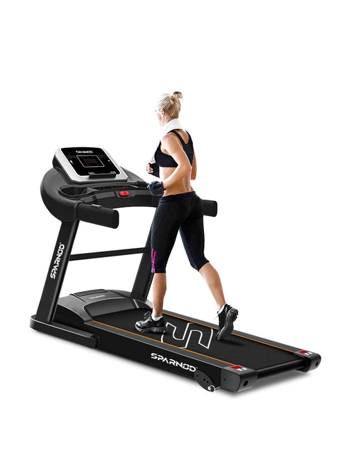 Sparnod Fitness STH-1250 (3 Hp Peak) Automatic Motorised Treadmill For Home Use | Speed-12Km/Hr | Max User Weight 100 Kg | 3 Level Manual Incline | Warranty 1 Year