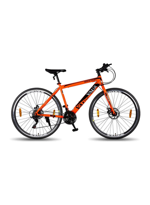Vaux Swifter-Pro Hybrid Cycle For Men With Dual Disc Brake - 21 Speed Gear Cycle With Hi-Ten Steel Frame - Alloy Rims & 700Cx35 Thin Tyre Cycle - Bicycle For Adults With Age Group 15+ Years - Orange