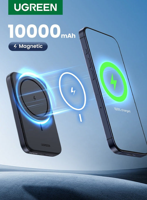 Ugreen 10000 mAh 10000mAh Wireless Power Bank Magnetic MagSafe Wireless Portable Charger Fast Charging Charger PD 20W Wired Charging iPhone MagSafe Charger Battery Pack For iPhone 16 15 Series Apple Watch S10 Airpods Grey