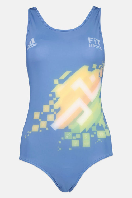 Adidas Women Graphic Print One Piece Swimsuit, Blue
