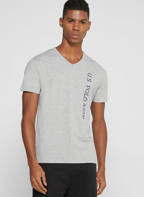 U.S. Polo Assn. Logo V Neck T-Shirt Grey