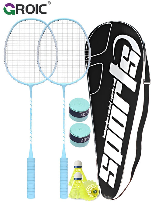 GROIC 2 Pieces Badminton Set,Outdoor sports set,Badminton Set Including 1 Badminton Bag,2 Rackets,3 badminton balls,2 Replacement Grip Tapes