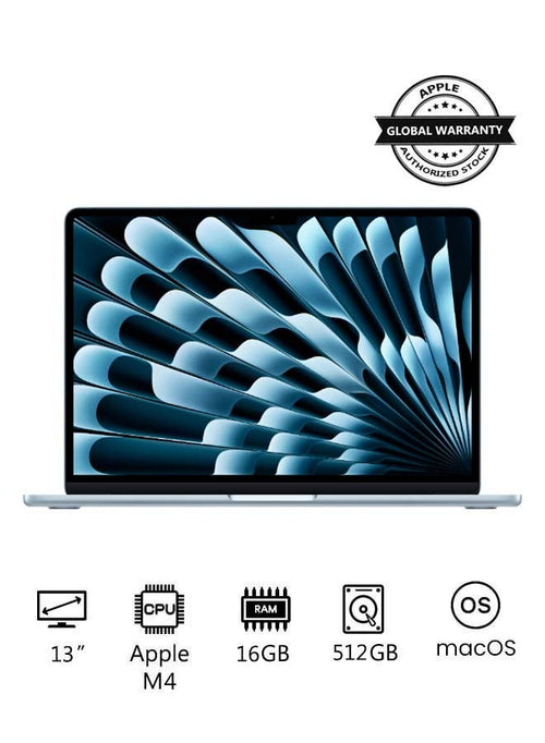 Apple New 2025 MacBook Air MC6U4 13-Inch Display, Apple M4 Chip 10-Core CPU 10-Core GPU Processor/16GB RAM/512GB SSD/macOS(International Version) English Sky Blue