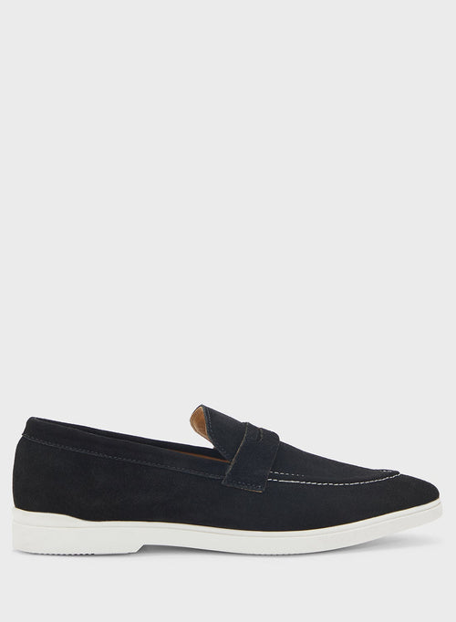 Robert Wood Genuine Suede Leather Saddle Detail Casual Slip On Loafers