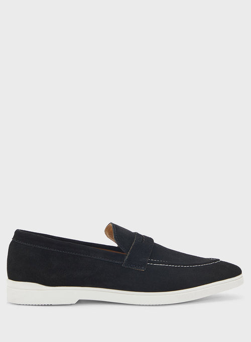 Robert Wood Genuine Suede Leather Saddle Detail Casual Slip On Loafers