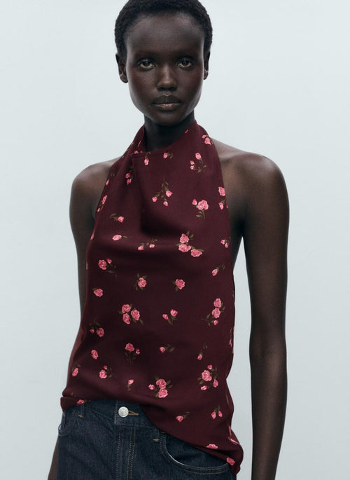 MANGO Floral Draped Top