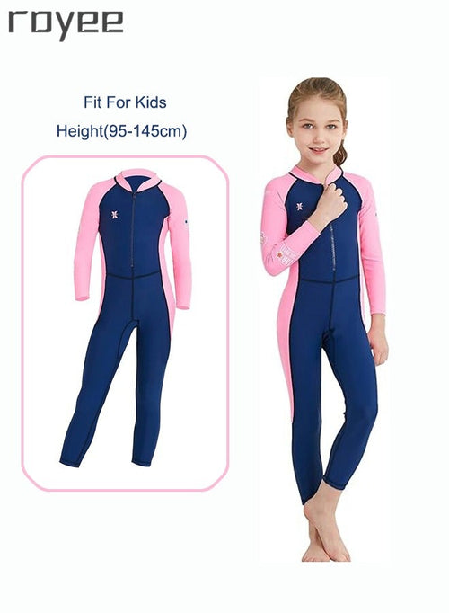 Royee Summer New Children's long sleeved one-piece swimsuit, Outdoor Quick Drying Sun Protection Swimsuit, Small and Medium-sized Children's Jellyfish Suit, Suitable for Boys and Girls Aged 3-12