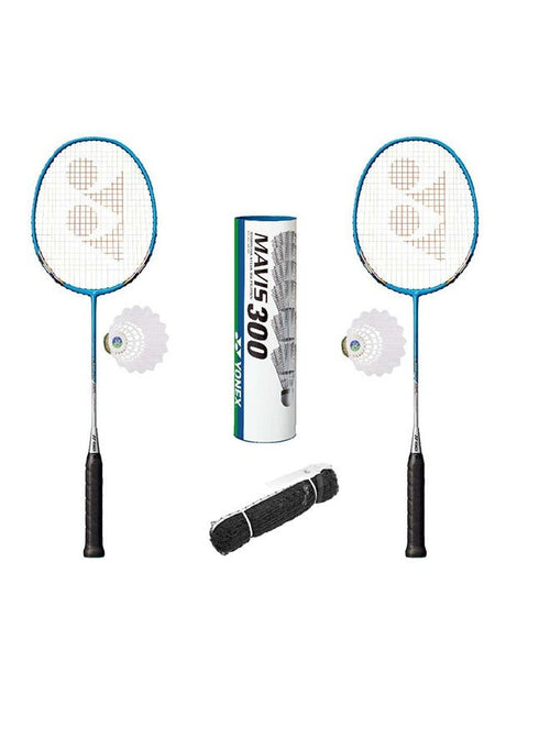 Yonex Yonex Muscle Power 8S Cyan 2UG4 & Mavis 350 White Slow Nylon Shuttlecock Bundle - 2 Racquets, 1 Mavis 350 White 6 Piece Tube & 1 Outdoor Net