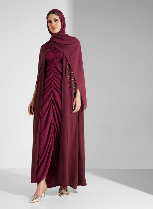 hayas closet Ruched Flared Sleeve Abaya