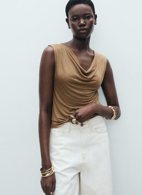 MANGO Draped Neck Lyocell Top