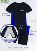 roaiss 2 Piece Boys Swimsuit Swimming Trunks Set Kids Training Quick Dry Sun Protection Swimwear Children Short Sleeves Clothing Beachwear Split Bathing Suit for Summer Moisture-Wicking Breathable Black