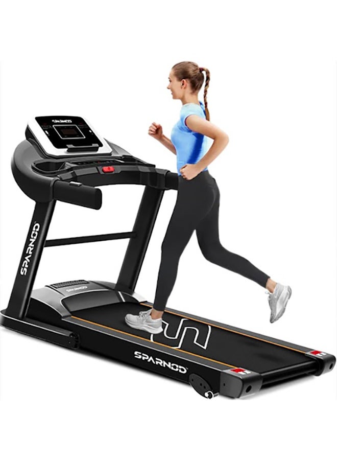 Sparnod Fitness Sparnod Fitness STH-1200 Foldable Motorized Treadmill for Home Use (4 HP Peak) with 12 Pre-set Programs, Hi-Fi Speaker, Safety Key, Maximum User Weight of 110 Kg