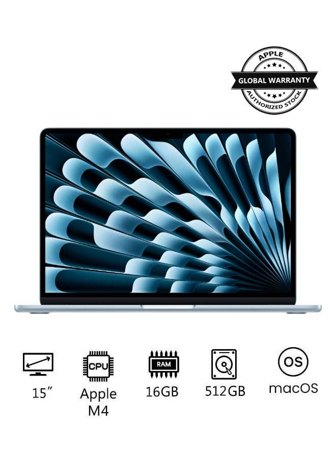 Apple New 2025 MacBook Air MC7C4 15-Inch Display, Apple M4 Chip 10-Core CPU 10-Core GPU Processor/16GB RAM/512GB SSD/macOS(International Version) English Sky Blue