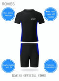 roaiss 2 Piece Boys Swimsuit Swimming Trunks Set Kids Training Quick Dry Sun Protection Swimwear Children Short Sleeves Clothing Beachwear Split Bathing Suit for Summer Moisture-Wicking Breathable Black