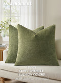 Pack of 2 Decorative Chenille Throw Pillow Covers with Twill Cushion Covers for Sofa Living Room Couch Bed 45x45 CM Moss Green