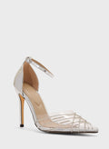Truffle Diamante Embellished With Ankle Strap Pump