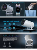 Toshionics Mini Projector 4K 1080P Support Portable Projector WiFi6 BT 5.0 Android 12 Smart Projector Auto Horizontal Correction 180°Rotatable Outdoor Movie Projector Compatible with Phone
