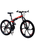 ETG 26 Inch Folding Mountain Bike, 24 Speed Full Suspension Bicycle with High-Carbon Steel, Dual Disc Brake Non-Slip Quick Release tire Folding MTB for Adults/Men/Women
