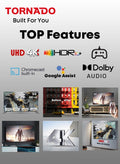 TORNADO 55 Inch 4K ULTRA HD Smart TV, Google TV with Hands Free Voice Control, Built-in Receiver, Dolby Vision Atmos, HDR 10+, Game Mode, Wide Colour Gamut, DTS HD, Google TV Android 55UA3400G Black