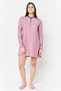 Adidas Women Brand Logo Half Zip Padded Swim Top, Mauve