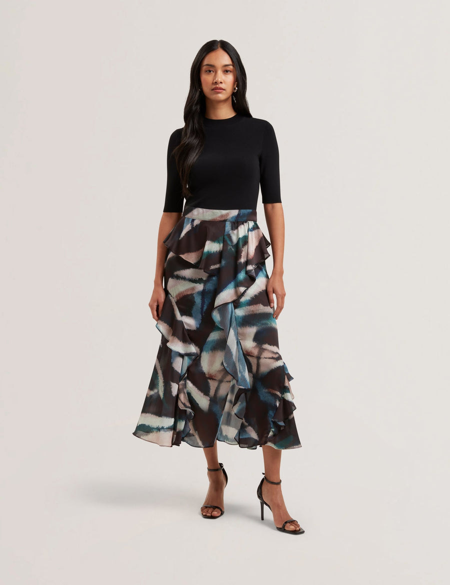 Ted Baker Printed High Waist Ruffled Skirt