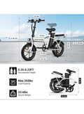 Wind Horse Folding Electric Bike with 350W High Speed Motor, 36V 8AH Battery, 40 KM/H Speed, 35 KM Range, Dual Disk Brakes, Carbon Alloy Frame and 16 Inches Tires, Portable Electric Bike with Dual Seat