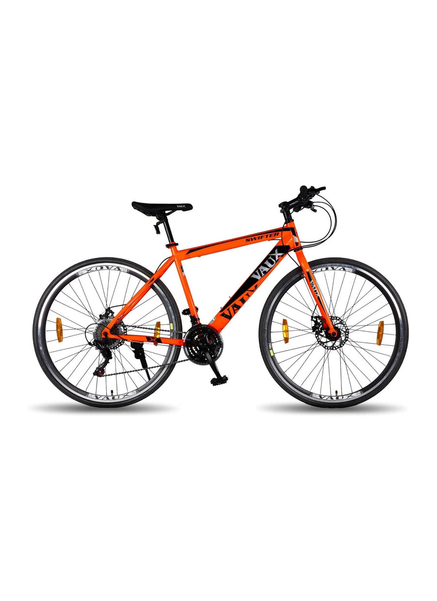 Vaux Swifter-Pro Hybrid Cycle For Men With Dual Disc Brake - 21 Speed Gear Cycle With Hi-Ten Steel Frame - Alloy Rims & 700Cx35 Thin Tyre Cycle - Bicycle For Adults With Age Group 15+ Years - Orange