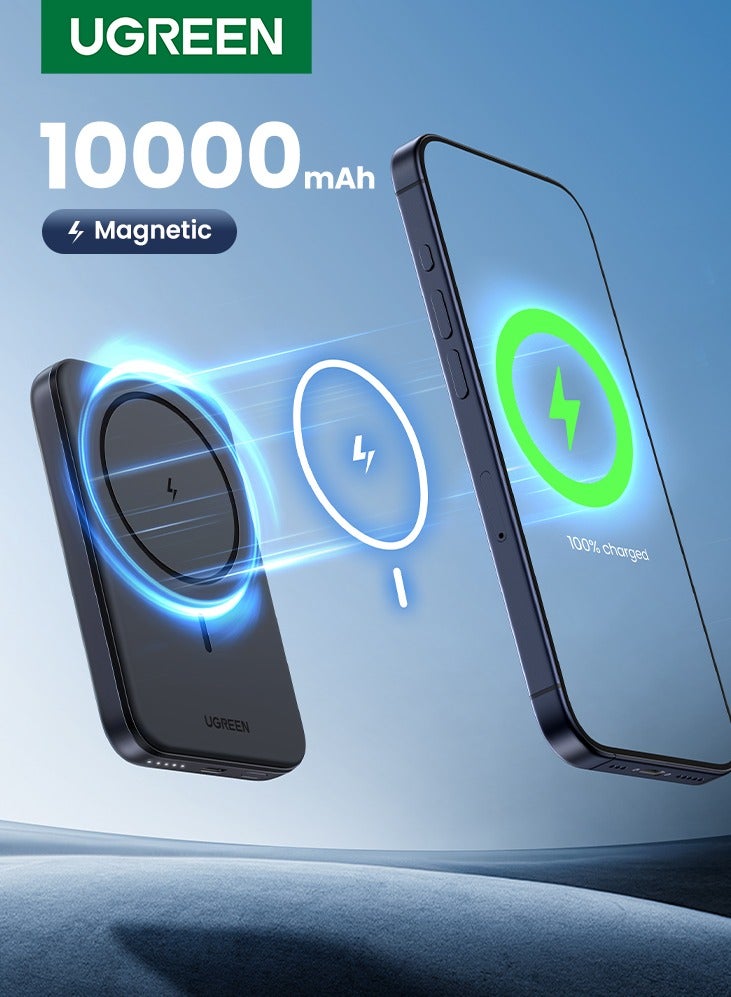 Ugreen 10000 mAh 10000mAh Wireless Power Bank Magnetic MagSafe Wireless Portable Charger Fast Charging Charger PD 20W Wired Charging iPhone MagSafe Charger Battery Pack For iPhone 16 15 Series Apple Watch S10 Airpods Grey