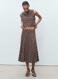 MANGO Flared Linen Skirt With Polka Dots