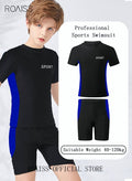 roaiss 2 Piece Boys Swimsuit Swimming Trunks Set Kids Training Quick Dry Sun Protection Swimwear Children Short Sleeves Clothing Beachwear Split Bathing Suit for Summer Moisture-Wicking Breathable Black