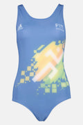 Adidas Women Graphic Print One Piece Swimsuit, Blue