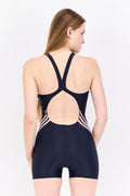 Adidas Women Brand Logo Padded One Piece Swimwear, Navy