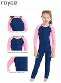 Royee Summer New Children's long sleeved one-piece swimsuit, Outdoor Quick Drying Sun Protection Swimsuit, Small and Medium-sized Children's Jellyfish Suit, Suitable for Boys and Girls Aged 3-12