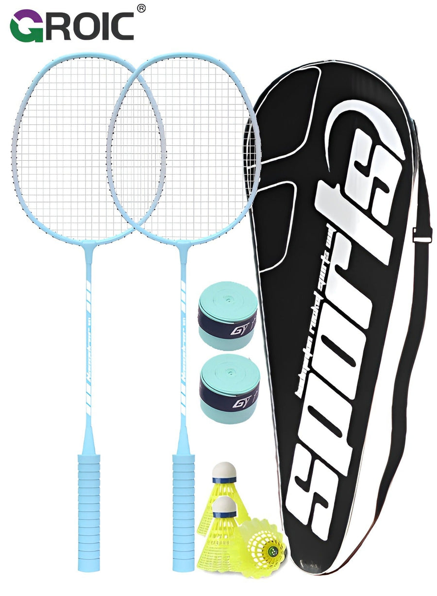 GROIC 2 Pieces Badminton Set,Outdoor sports set,Badminton Set Including 1 Badminton Bag,2 Rackets,3 badminton balls,2 Replacement Grip Tapes