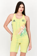 Adidas Women Graphic Print One Piece Swimsuit, Yellow