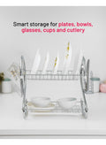 Delcasa 2 layer Iron Dish Rack- DC3029/ Organizer for Kitchen to Keep 13 Plates, Bowls, Glasses, Cups, Cutlery/ Drying Stand with a PP Drain Tray