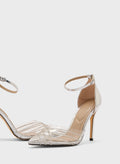 Truffle Diamante Embellished With Ankle Strap Pump