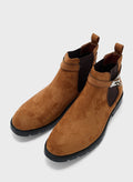 Robert Wood Strap Detail Casual Suede Chelsea Boots