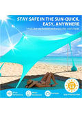 Outdoor.Market Pop-Up Beach Tent Canopy –UPF50+ Lycra Sun Shade, Windproof Outdoor Shelter with 4 Stability Poles, Sand Anchors & Carry Bag –Portable for Beach, Camping, Fishing, Backyard (Blue)