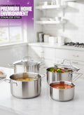 FEELINGS Stainless Steel Cookware Set 7PCS – 4 Cooking Pots (3 with Lids + 1 without Lid), Full Induction Compatible, Durable Kitchen Set